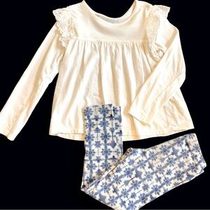 Toddler Outfit White Eyelet Top & Patterned Leggings